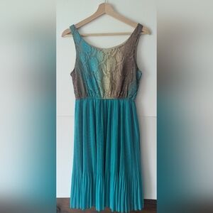 Freeway Medium Tank Dress Turquoise Blue, Tan, Cream Lace w/ Sheer Overlay
